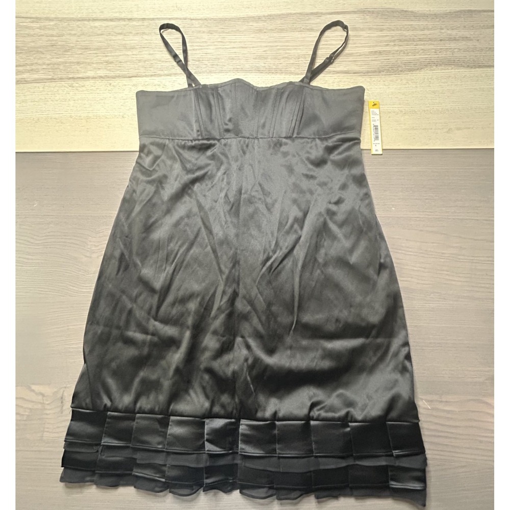 Alice + Olivia Dress Women Small Black Spaghetti Strap Mini Ruffle NWT